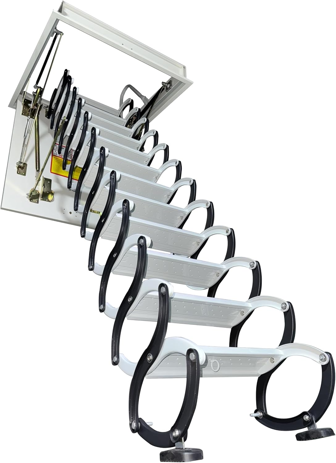 Fengze Attic Ceiling Ladder (30 x 30 inch) White and Black Attic Ladder with 12 Steps (760x760mm) Retractable Folding Extension Loft Stairs