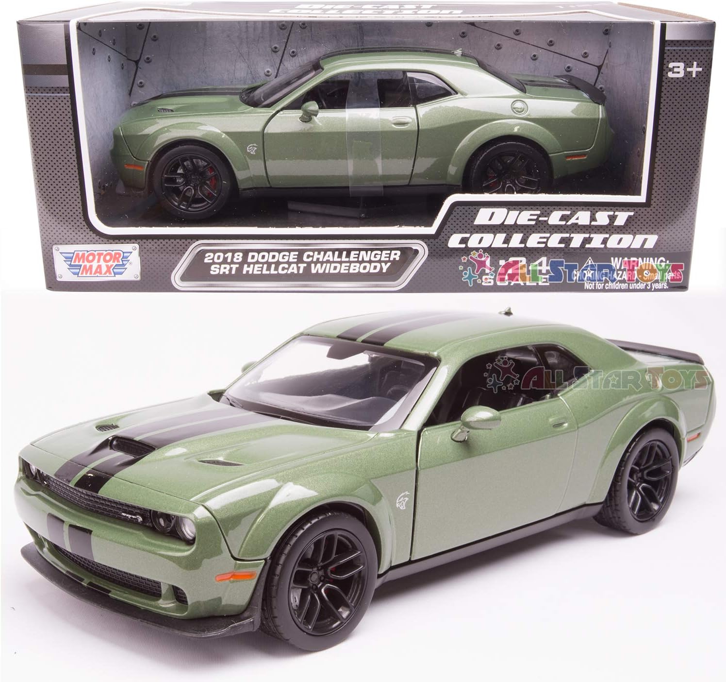 Motor Max 2018 Dodge Challenger SRT Hellcat Widebody, Green 79350GRN - 1/24 Scale Diecast Model Toy Car