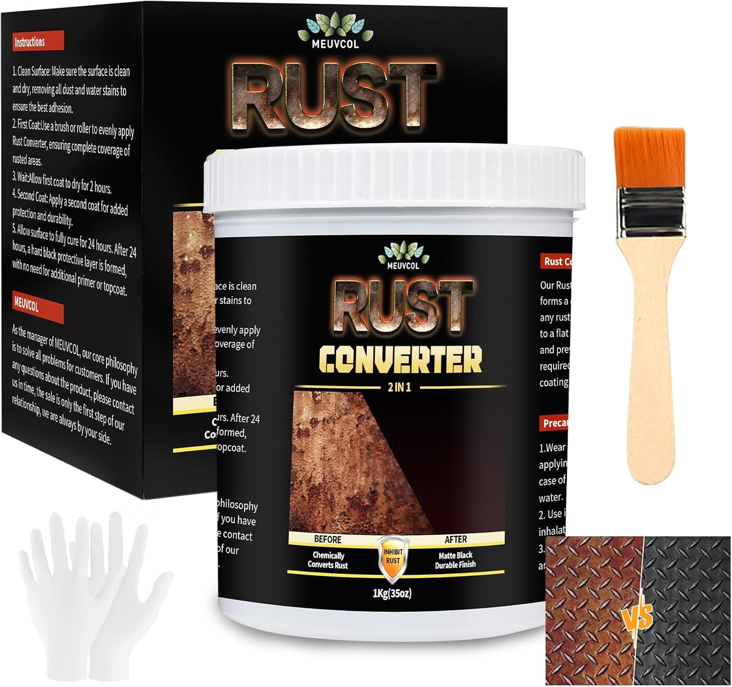 Meuvcol 2-in-1 Rust Converter & Metal Primer, 1000 ml Black Rust Inhibitor Paint for Metal, Ultra Car Rust Metal Treatment Coating, Long-Lasting, Heat Resistance Chassis Paint Prevention