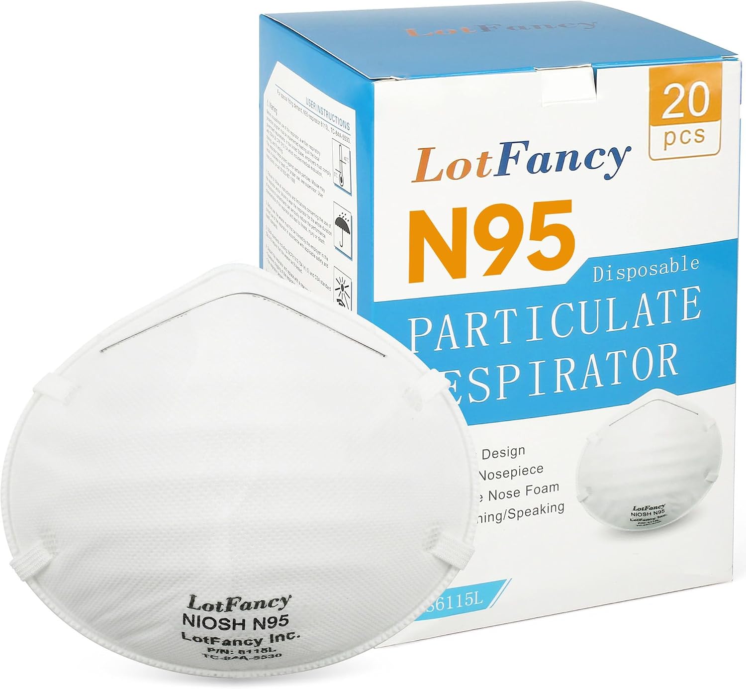 NIOSH N95 Mask, 20PCS Particulate Respirator, Disposable Face Mask, Against Dust, Air Pollution, Particle, Smoke, Safety Mask for Welding, Woodworking, Cleaning, Construction