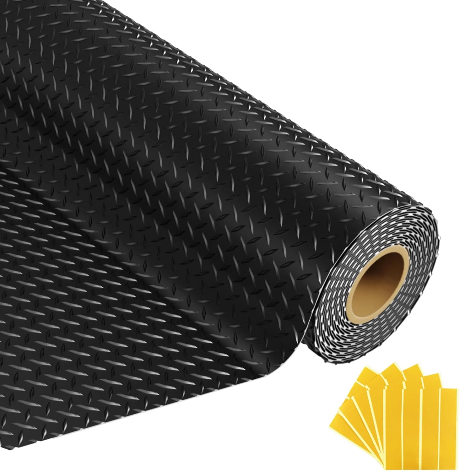 8x20 FT Garage Floor Mat, 2.8mm Thickened Flooring Roll Diamond Plate PVC Rubber Trailer Mat with 20 Pcs Tapes, Non-Slip Floor Protector Mat for Garage, Warehouse, Gyms, Trailer, Black