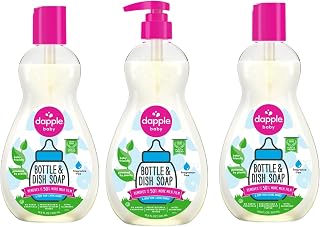 Dapple Baby Bottle Soap, Hypoallergenic Dish Soap for Baby Bottles, Powered by Plants, 1 Pump Included, Packaging May Vary, Fragrance Free, 16.9 Fl Oz (Pack of 3)