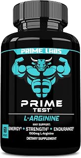 Prime Labs L Arginine Nitric Oxide - with L-Arginine 1500mg - Supports Blood Flow, Energy, Strength, Endurance - 60 Capsules