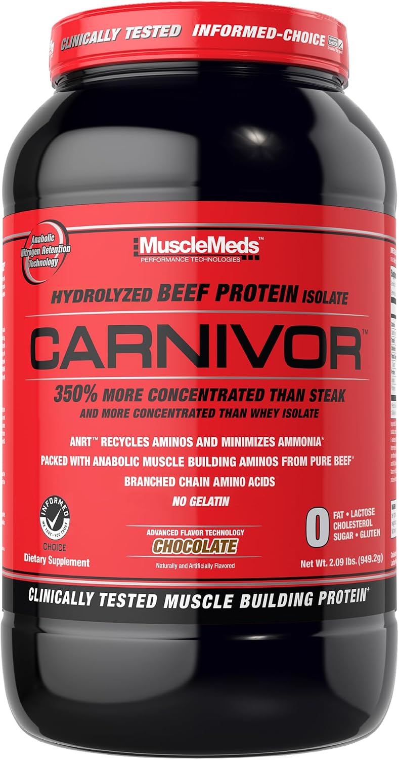 MuscleMeds CARNIVOR Beef Protein Isolate Powder, Muscle Building, Recovery, Lactose Free, Sugar Free, Fat, Free, 23g Protein, Halal Certified, Chocolate, 28 Servings