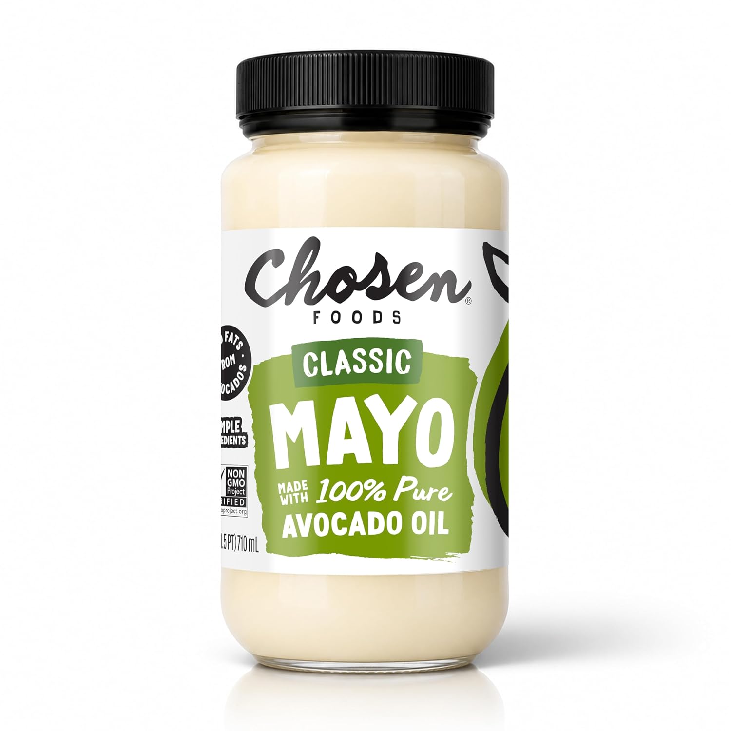 Chosen Foods Classic Mayo, 24 Oz - 100% Pure Avocado Oil-Based Mayonnaise - Non-GMO, Gluten-Free, Keto Friendly - 710 mL Glass Jar (Pack Of 1)