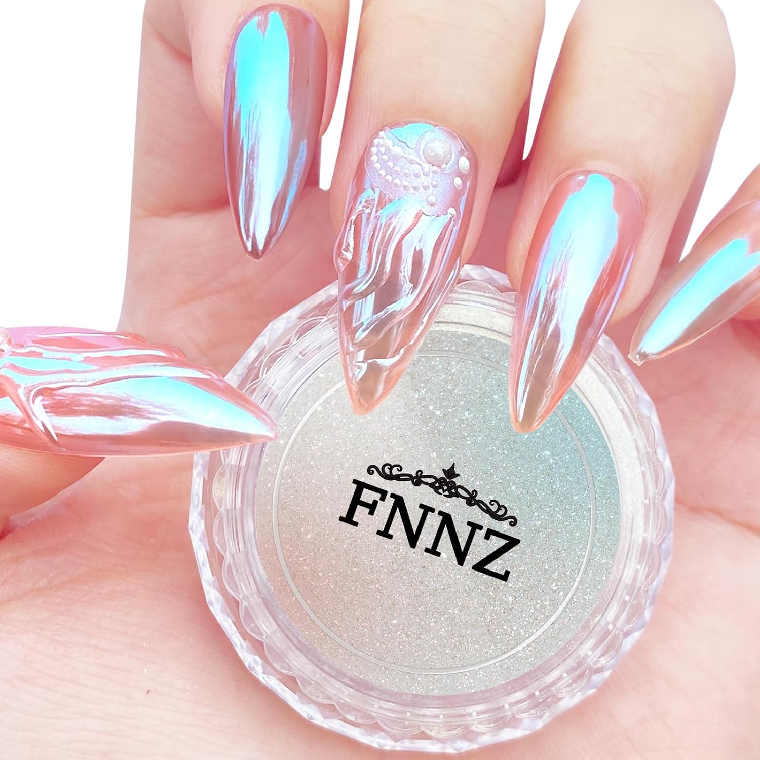 Unicorn Chrome Nail Powder, Aurora Unichrome Mermaid Aurora Nail Powder Pigment Pearlescent Nail Art Glitter Decoration for Home DIY Nail Salon Manicure - Glacier Ocean