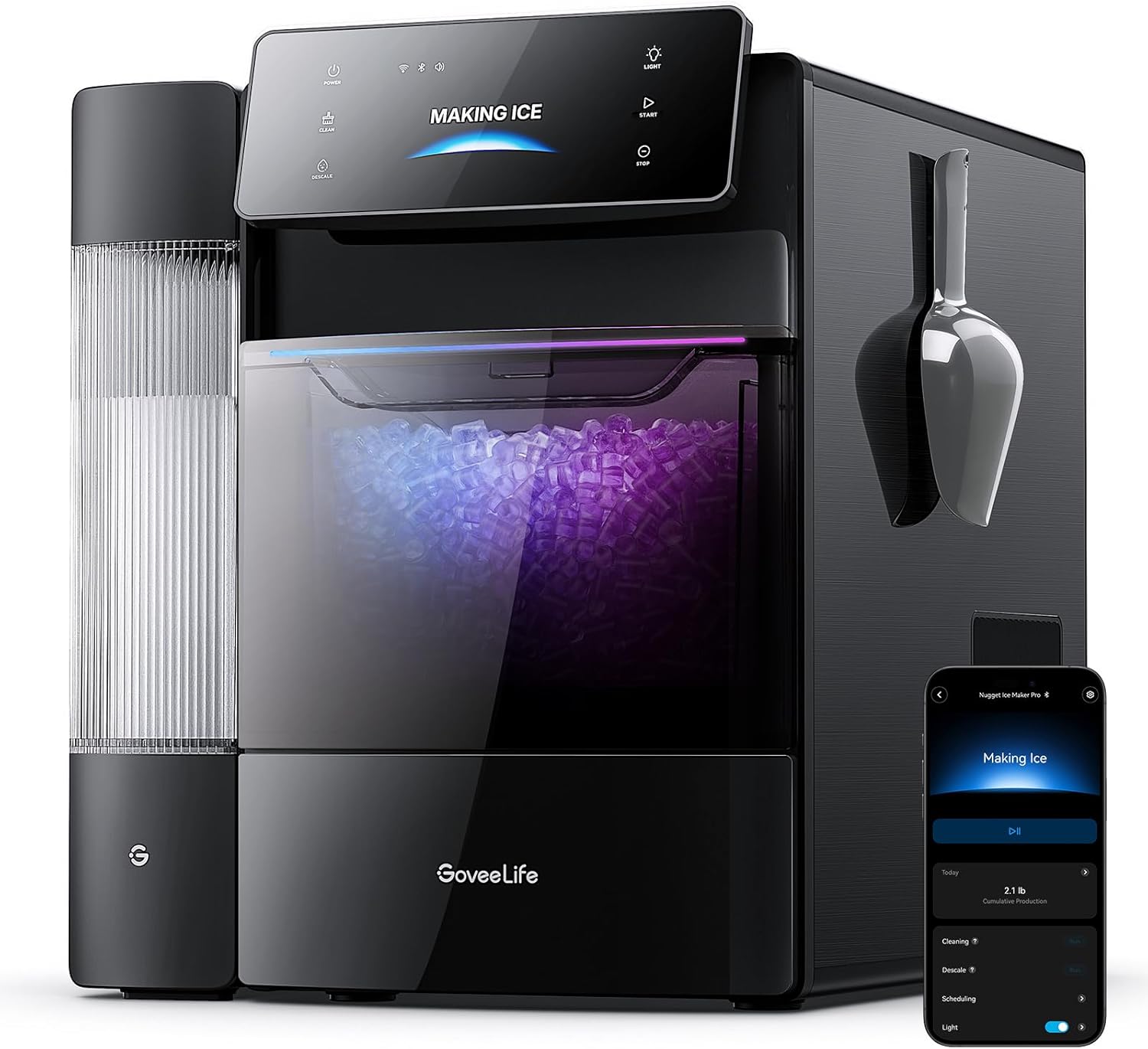GoveeLife Smart Nugget Ice Maker Pro, 60lbs Daily, 6-Minute Ice, 40dB