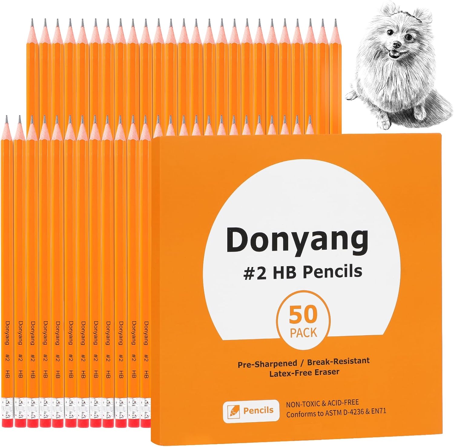 Donyang 50 Pack Wood-Cased #2 HB Pencils, Pre-Sharpened with Erasers, Bulk 2 HB Yellow Pencils for Writing, Drawing and Sketching, School Classroom Office Teacher Supplies for Kids and Adults