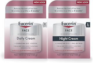 Eucerin Q10 Skin Care Set, Anti Wrinkle Daily Face Cream with Biotin (1.7 Oz) + Anti Wrinkle Night Cream with Pro-Retinol (1.7 Oz), For All Skin Types, Fragrance Free
