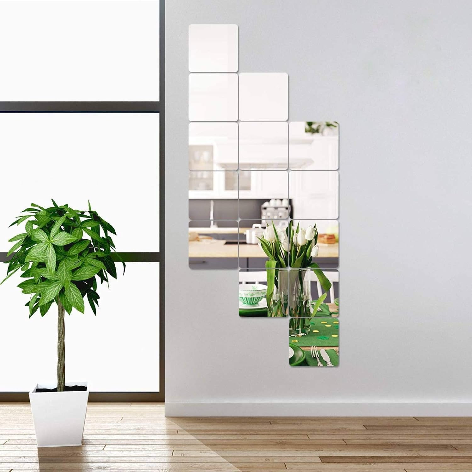 Shappy 15 Pieces Removable Mirror Wall Stickers Acrylic Mirror Wall Decals 5.9 x 5.9 Inch for Home Living Room Bedroom Sofa TV Background Decoration