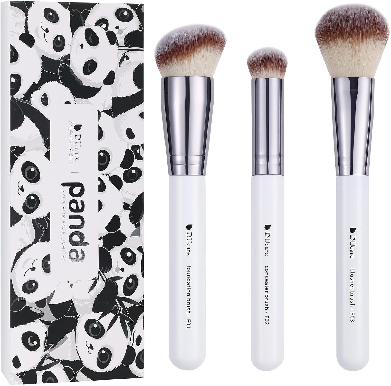 DUcare Travel Makeup Brushes 3Pcs Powder Concealer Contour Kabuki Face Blush Bronzer Foundation Makeup brush set Synthetic Cosmetic Tools - White