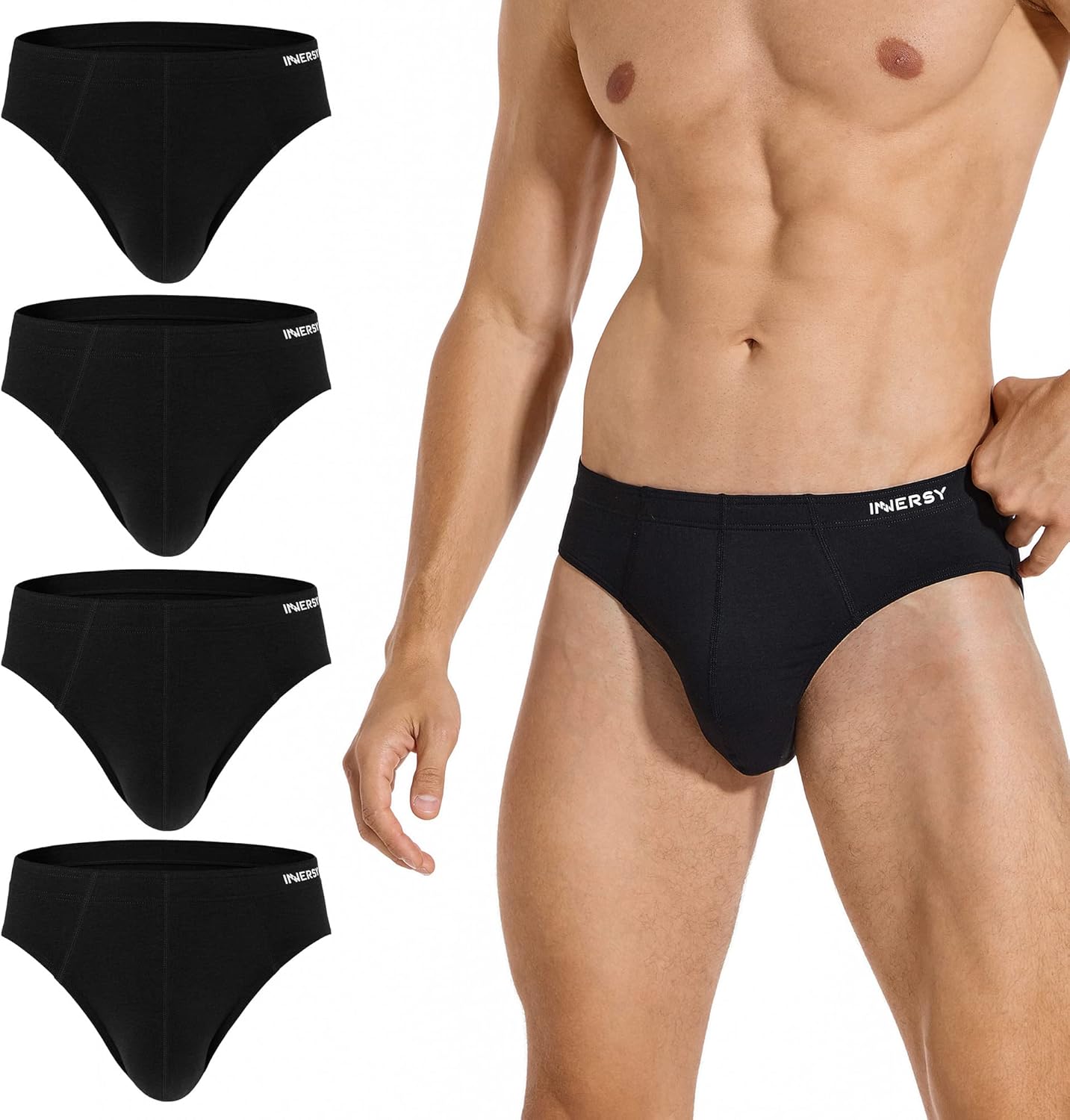 INNERSY Men's Underwear Briefs Multipack Soft Underpants Classic Midi Hipster Pants Pack of 4