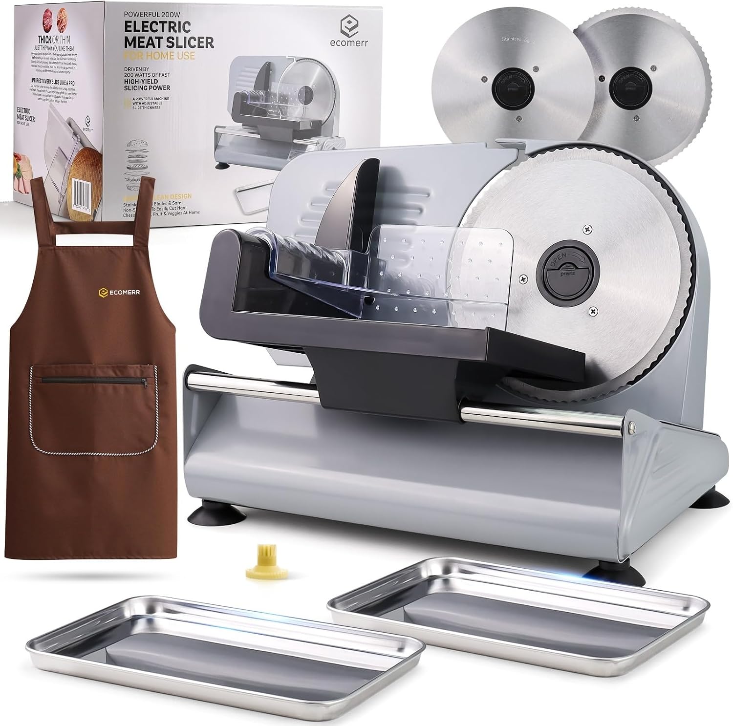 Meat Slicer, 200W Powerful Electric Food Slicer-Deli Meat Slicer Machine for Home Use for, Cheese, Bread, Vegetables-2 Round 7.5" Stainless Steel Blade, Child Lock Protection & Adjustable Thickness