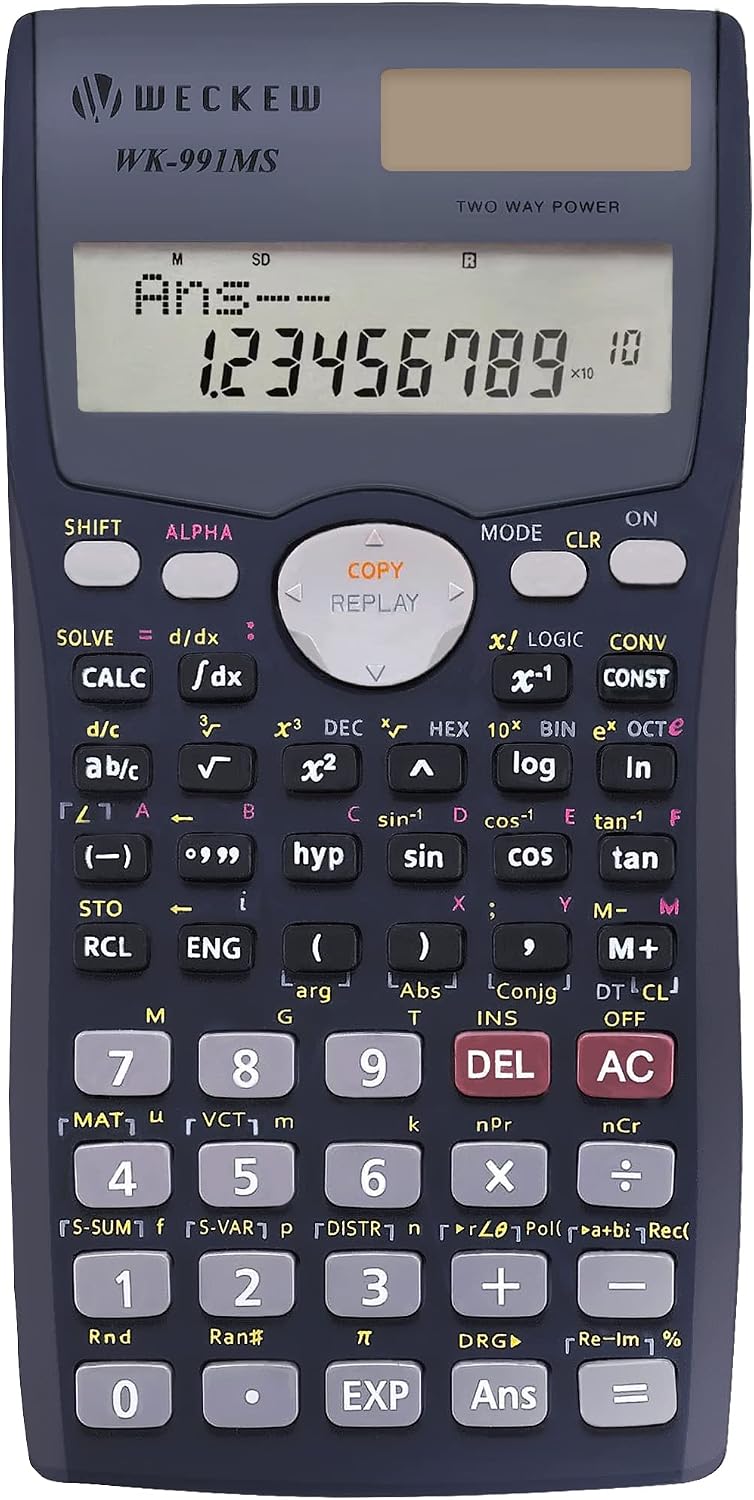 WECKEW Scientific Calculator, Engineering Scientific Calculator with Solar Power. 401 Function, 2-Line LCD Display - Suitable for School Students, Teachers and Business Use，Perfect for GCSE