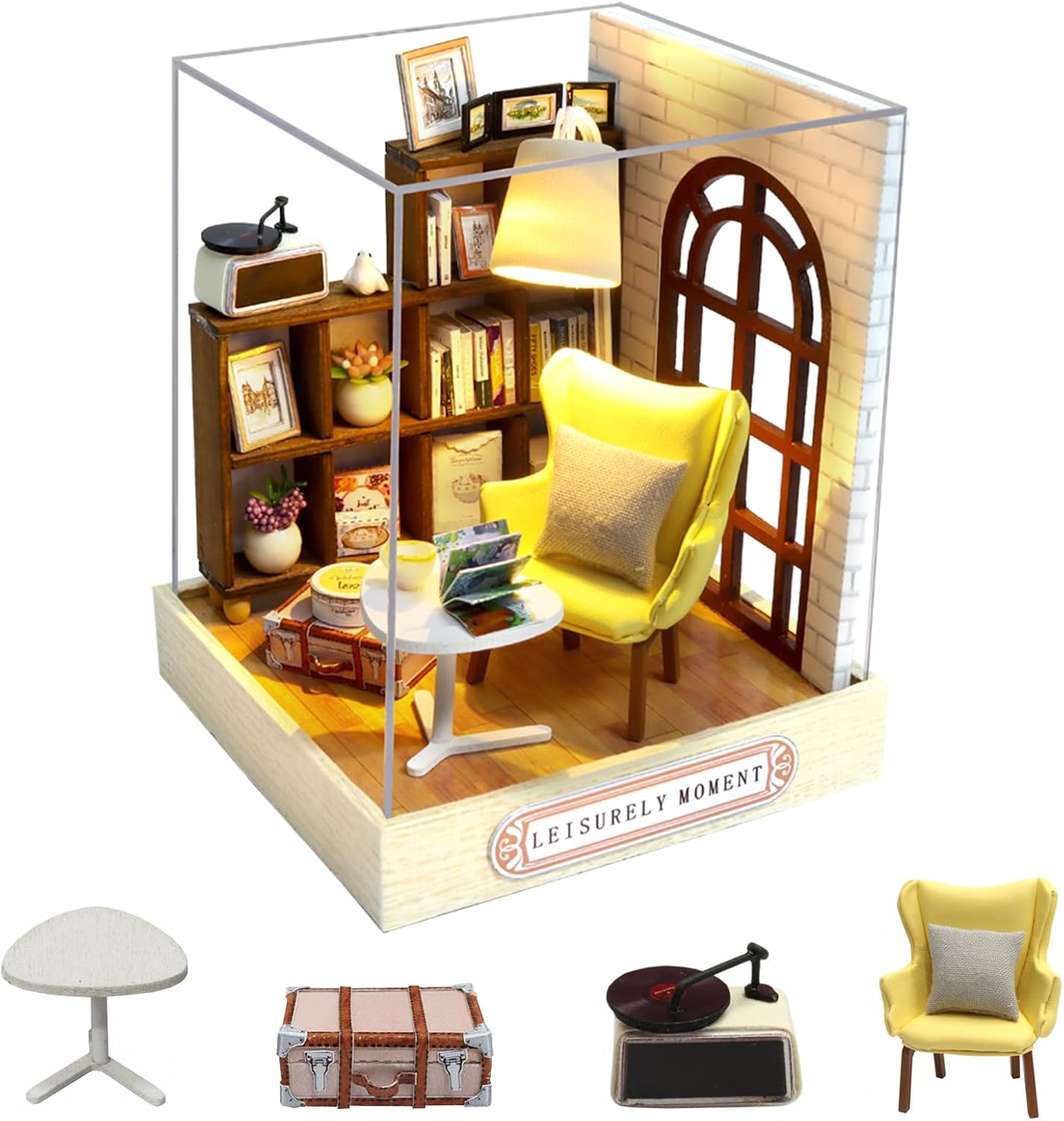 Wooden Dolls House Kit, Diy Miniature House Kit With LED and Dust Cover, Dollhouse Model Kits For Decoration & Adults and Children Holiday Birthday Gift(LEISURELY MOMENT)