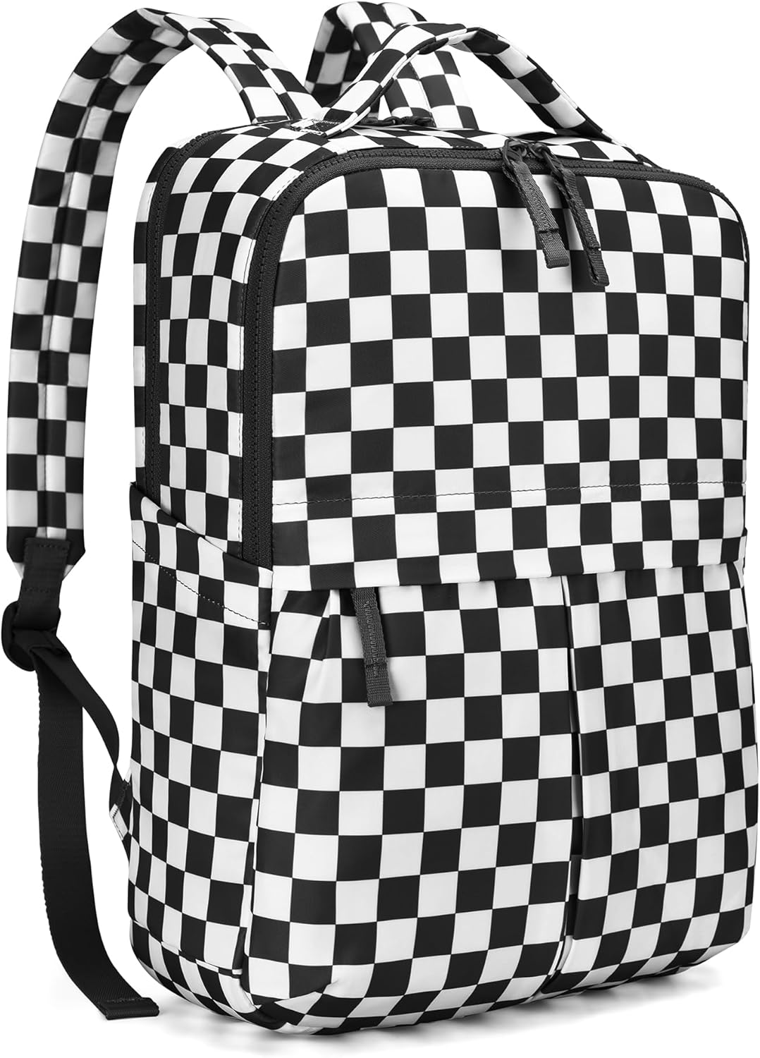 Checkered Backpack for Women Fashion Backpacks with Laptop and Multi Compartment for Travel and Work Black White Check