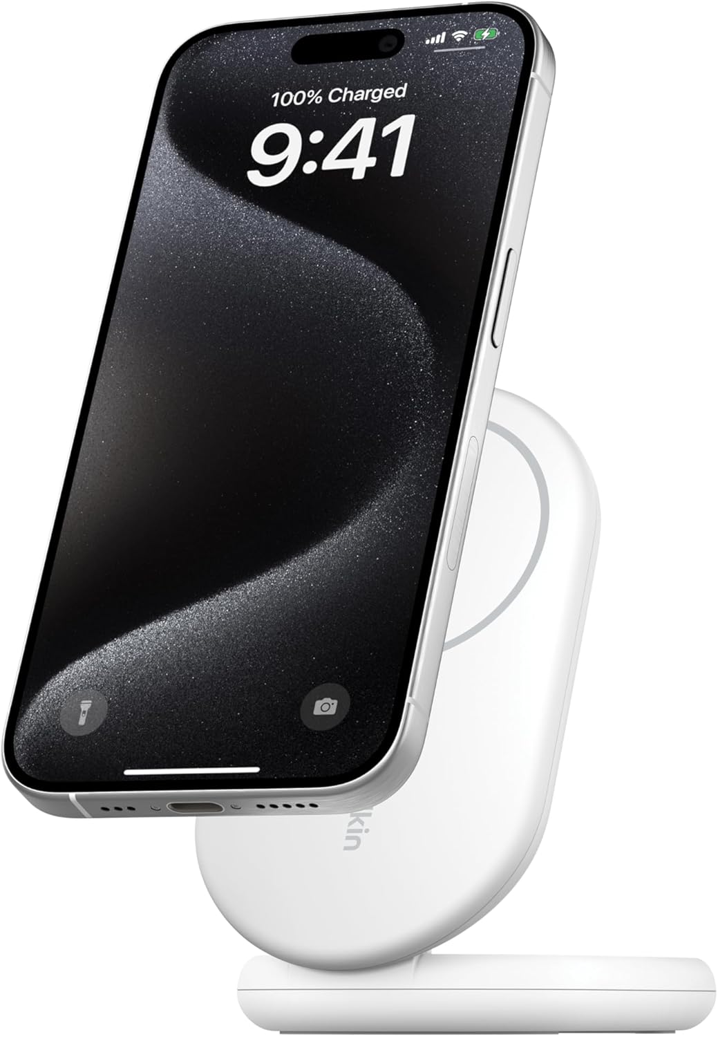 Belkin BoostCharge MagSafe Charger, Magnetic Foldable Wireless Charging Stand 15W, MagSafe-Compatible Portable Fast Charger for Qi2, iPhone 16, 15, 14, 13 & 12 Series, Standy Mode Ready - White