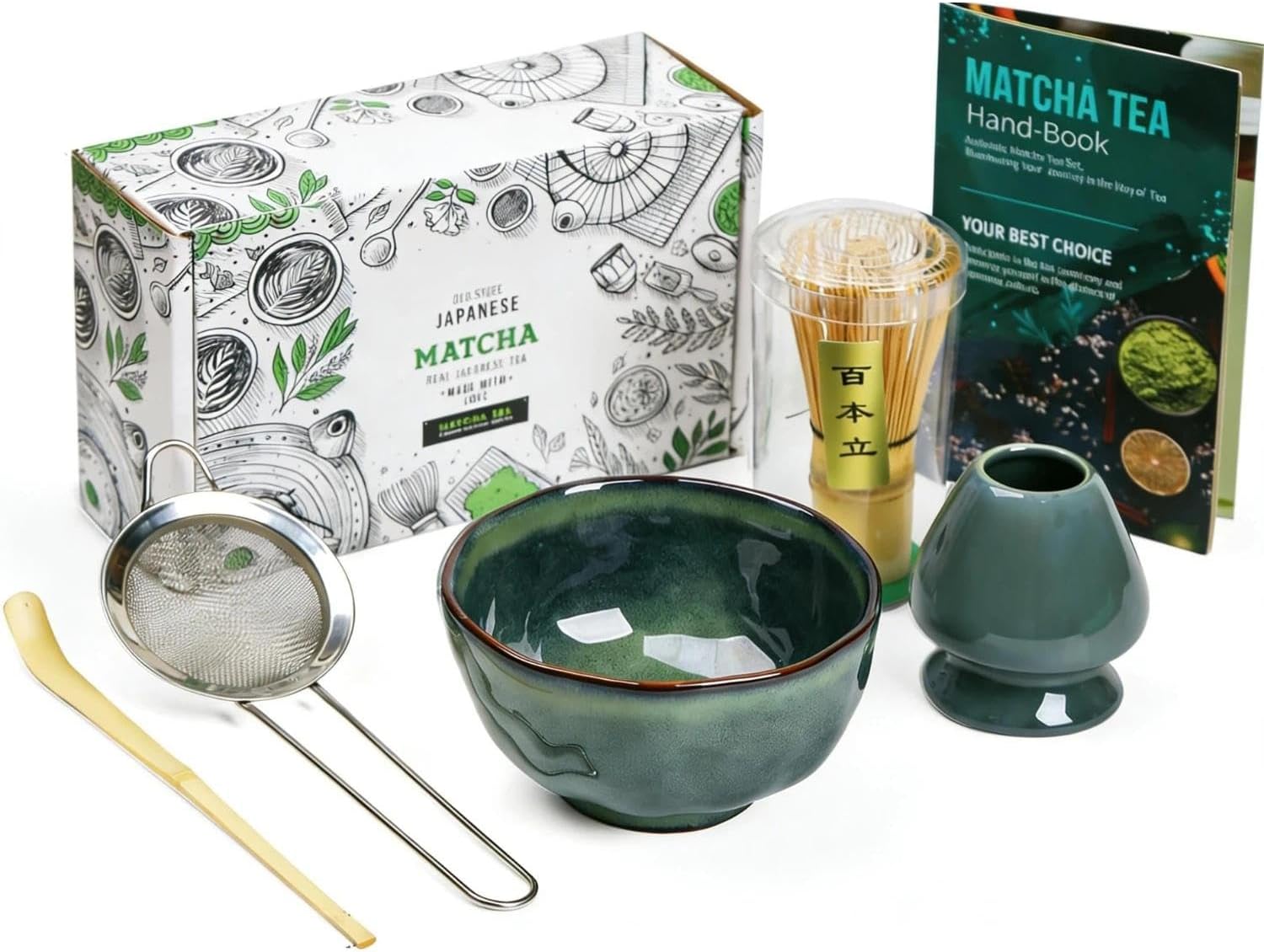Japanese Matcha Tea Set, 5-Piece Whisk Kit with Irregular Bowl