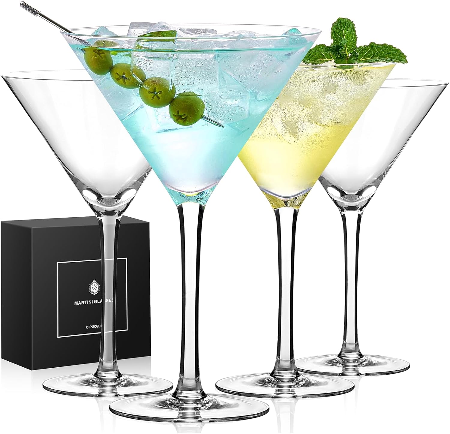 Martini Glasses Set of 4, 9 oz Crystal Cocktail Glasses, Hand Blown Crystal Martini Glasses for Espresso Martini, Cosmopolitan, Gimlet, Home Bar, Party, Martini Glassware Gift Set (Stem)