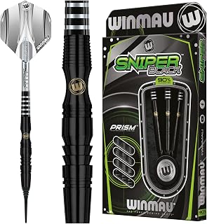 Winmau Sniper Black Professional Tungsten Darts Set with Flights and Stems (Shafts)