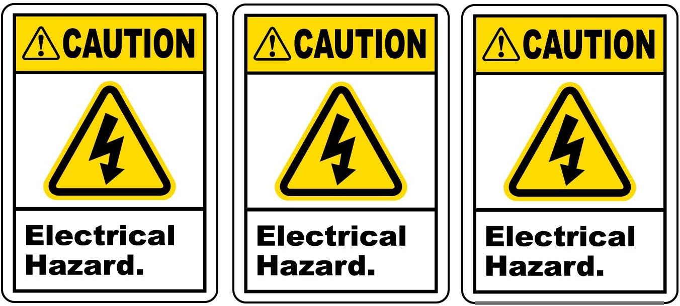 Caution Electrical Safety Hazard Warning Vinyl Sticker Pack of 3 - Durable for Cars, Windows, Laptops, and More