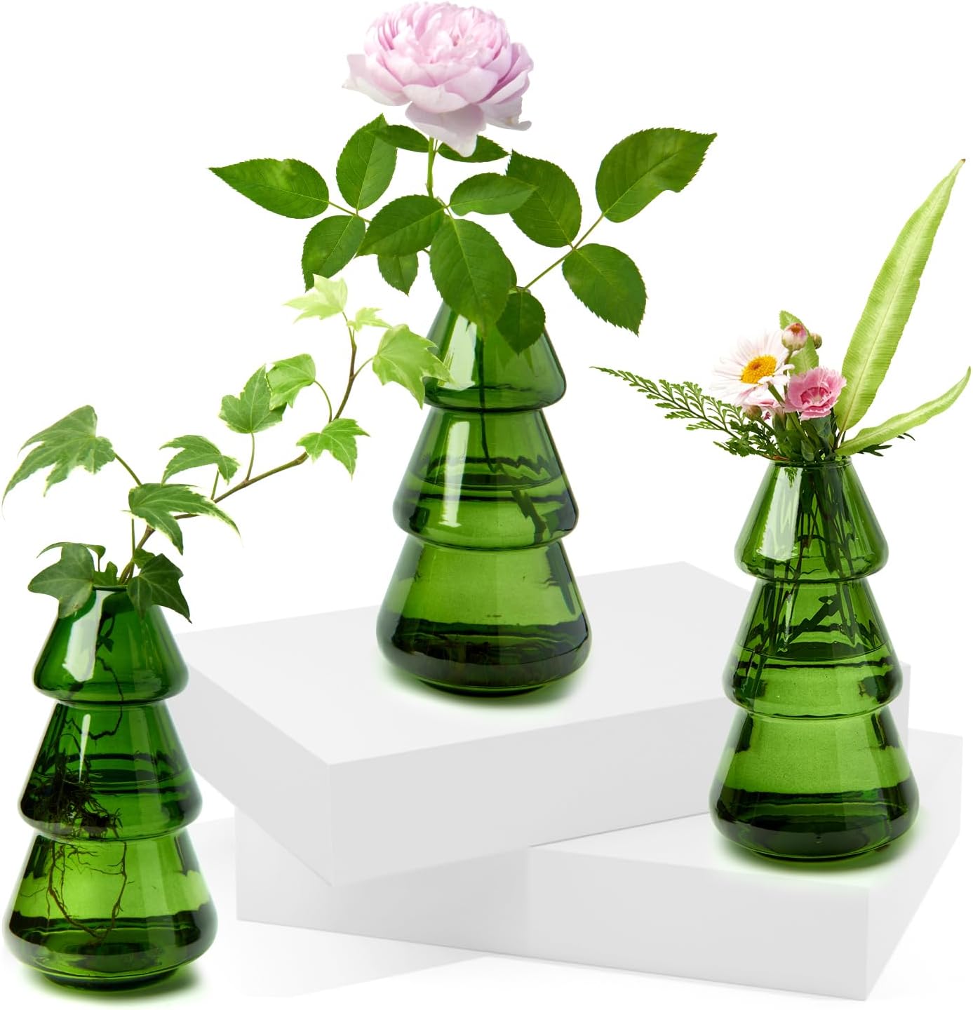 XXXFLOWER 3Pcs Tree-Shaped Glass Planter Christmas Tree Decorations for Tabletop Hydroponics Home Office Garden Green Propagation Station Vase for Flowers Gifts for Plant Lovers（Plant NOT Included）