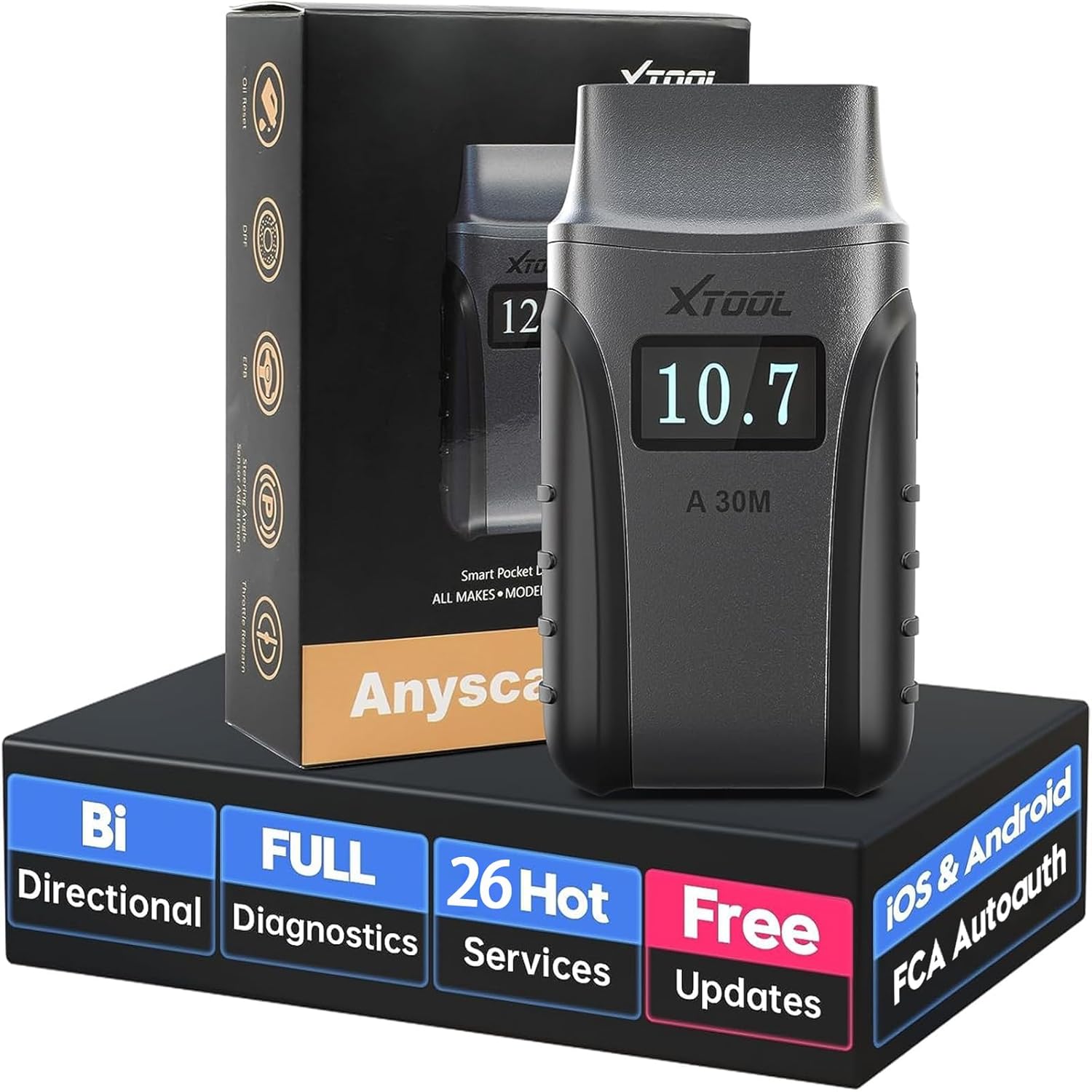 XTOOL A30M OBD2 Scanner BT, Wireless OBD2 Code Reader with 26+ Reset, Bidirectional & All System Car Diagnostic Tool, FCA/CANFD, Car Fault Code Reader and Reset for Android & iOS, Lifetime Free Update
