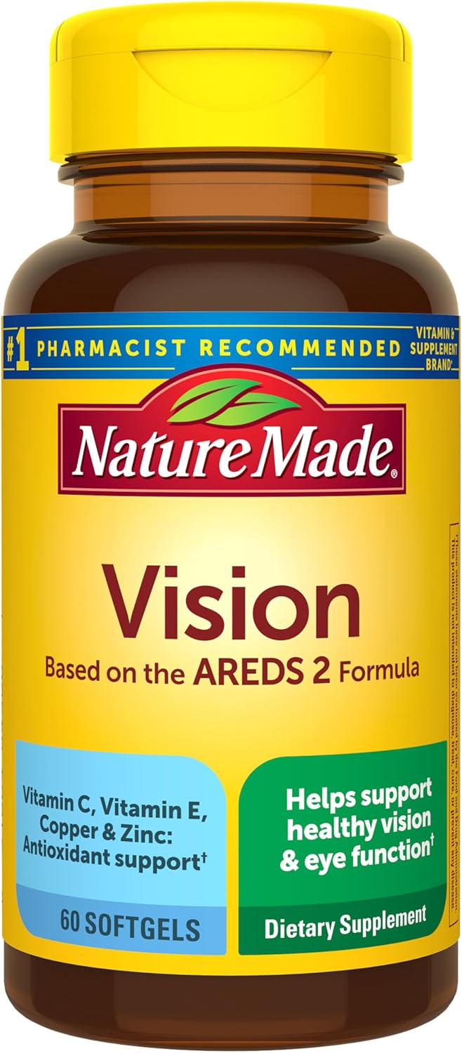 Nature Made Vision Based on the AREDS 2 Formula, Vitamin C, 60 Softgels | Eye Vitamins with Lutein & Zeaxanthin, Vitamin E, Zinc & Copper for Healthy Vision and Eye Function Support, 30 Day Supply