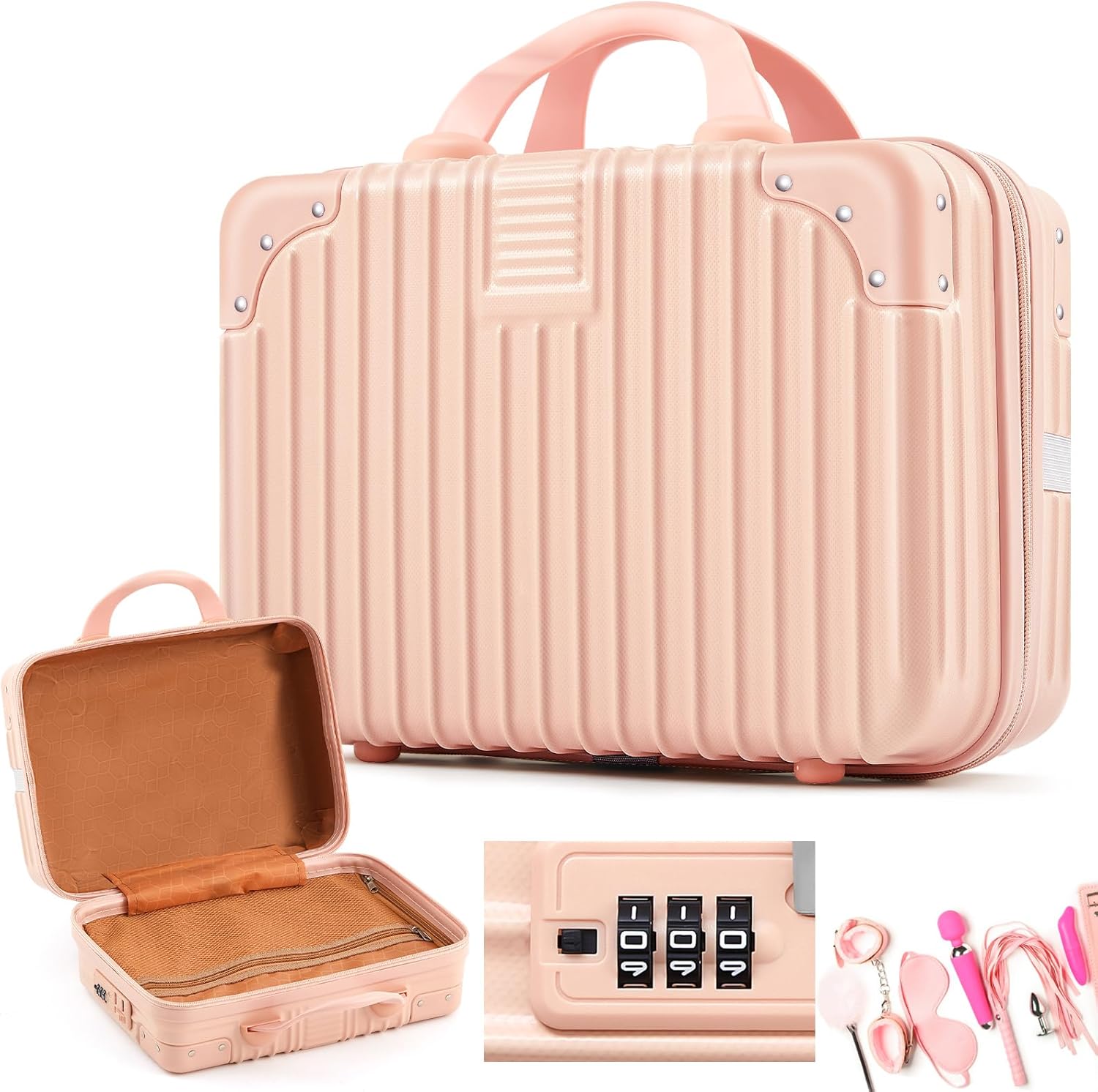 Amylove Adult Game Toy Storage Organizer Case for Women and Men Lock Box Toy Travel Bag Game Locking Storage Box Travel Bag, 12.6 x 9.8 x 6.7 Inch(Pink)