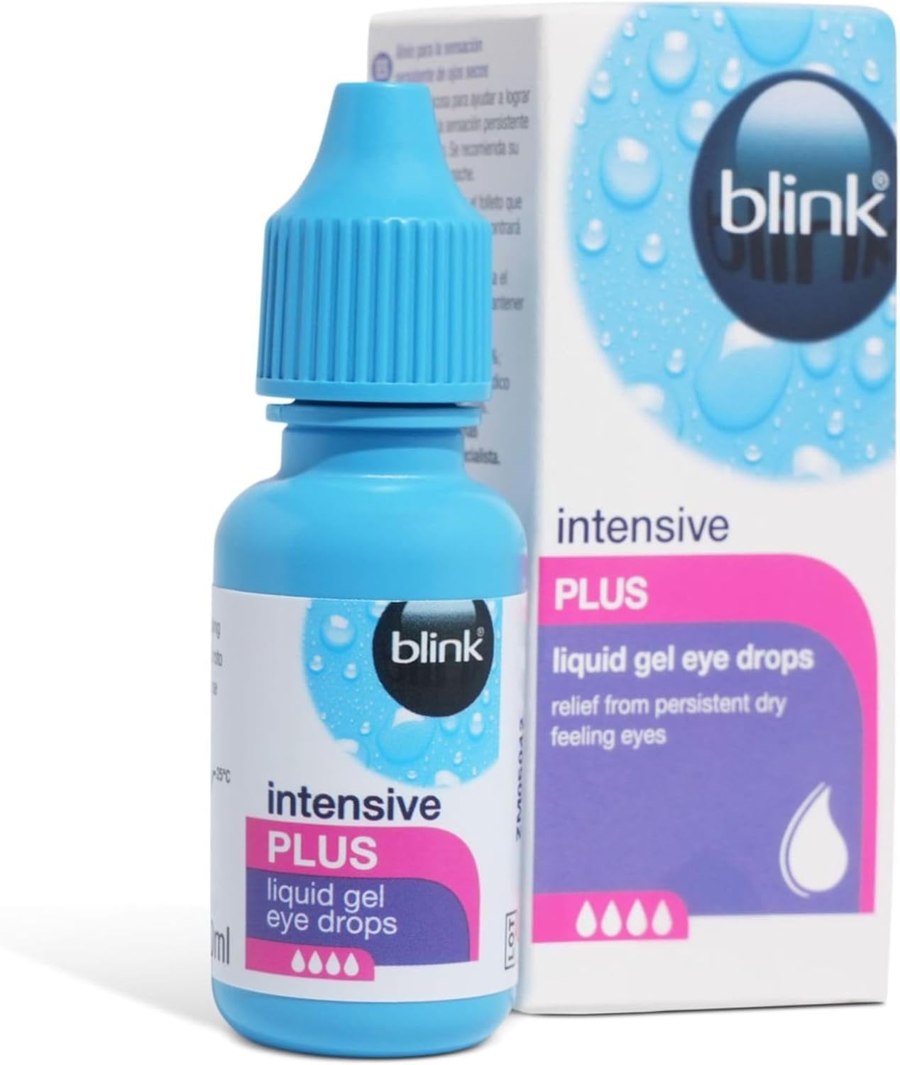 Blink Intensive Plus Liquid Gel Eye Drops - Relief from Dry Eyes - Instant & Long-Lasting Lubricating Eye Drops with Hyaluronic Acid, Suitable for Use with Contact Lenses, 10 ml