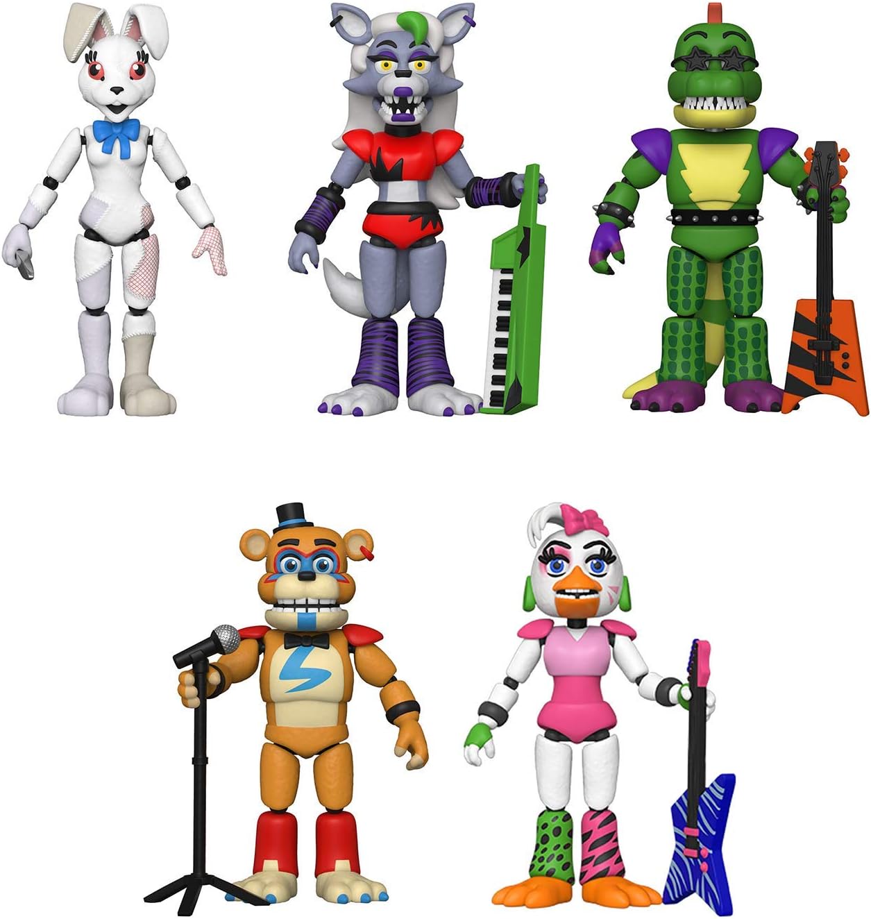 Funko Action Figures! Set of 5 - Five Nights at Freddy's - Security Breach - Pizzaplex - Glamrock Chica, Glamrock Freddy, Montgomery Gator, Roxanne Wolf and Vanny