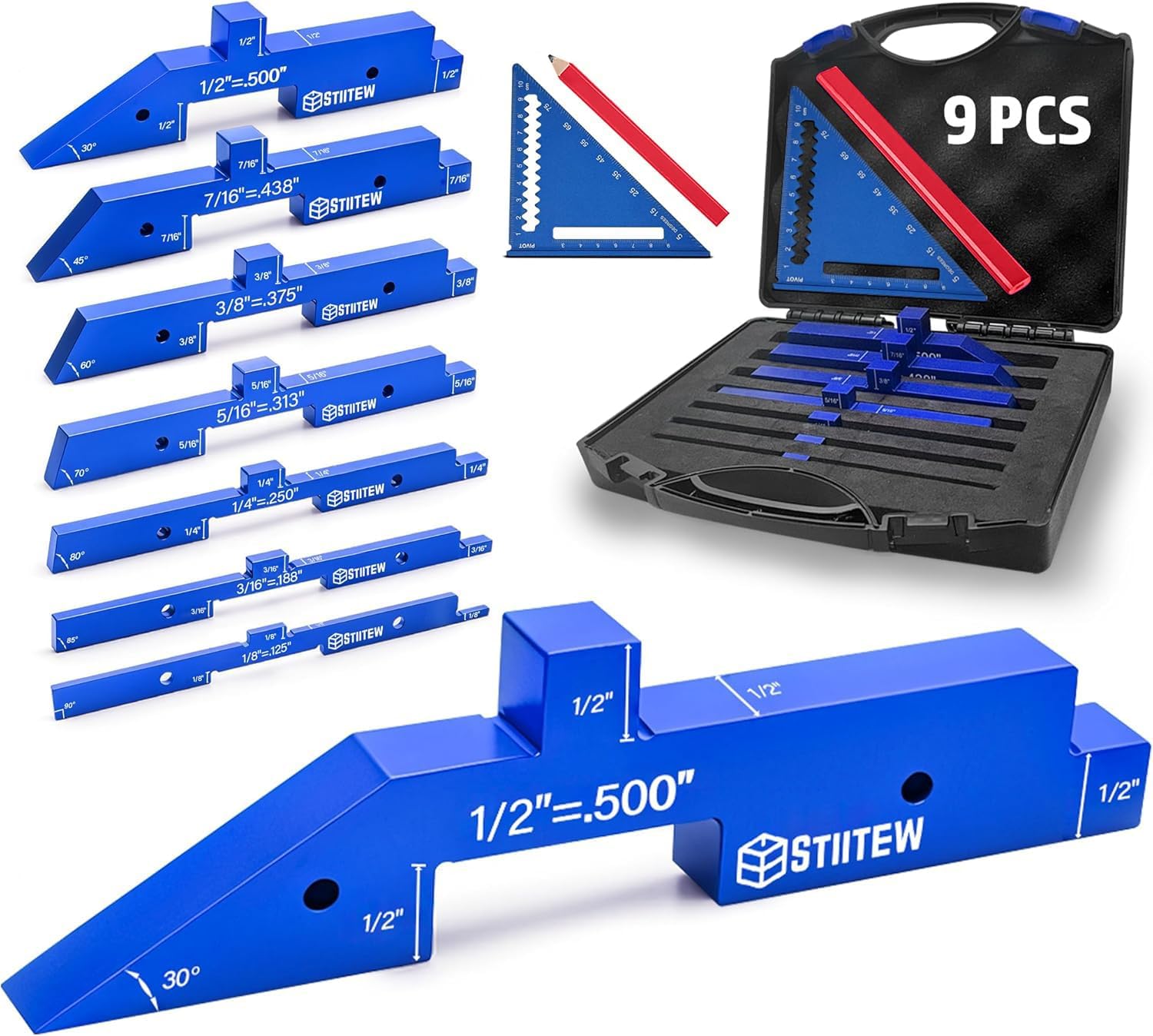 Setup Blocks Woodworking Tools – 7 PCS Aluminum Router Table Setup Bars, Height Gauge Block Set for Router Table & Table Saw Accessories, Precision Router Depth Gauge, Woodworking Set-Up Blocks (Blue)