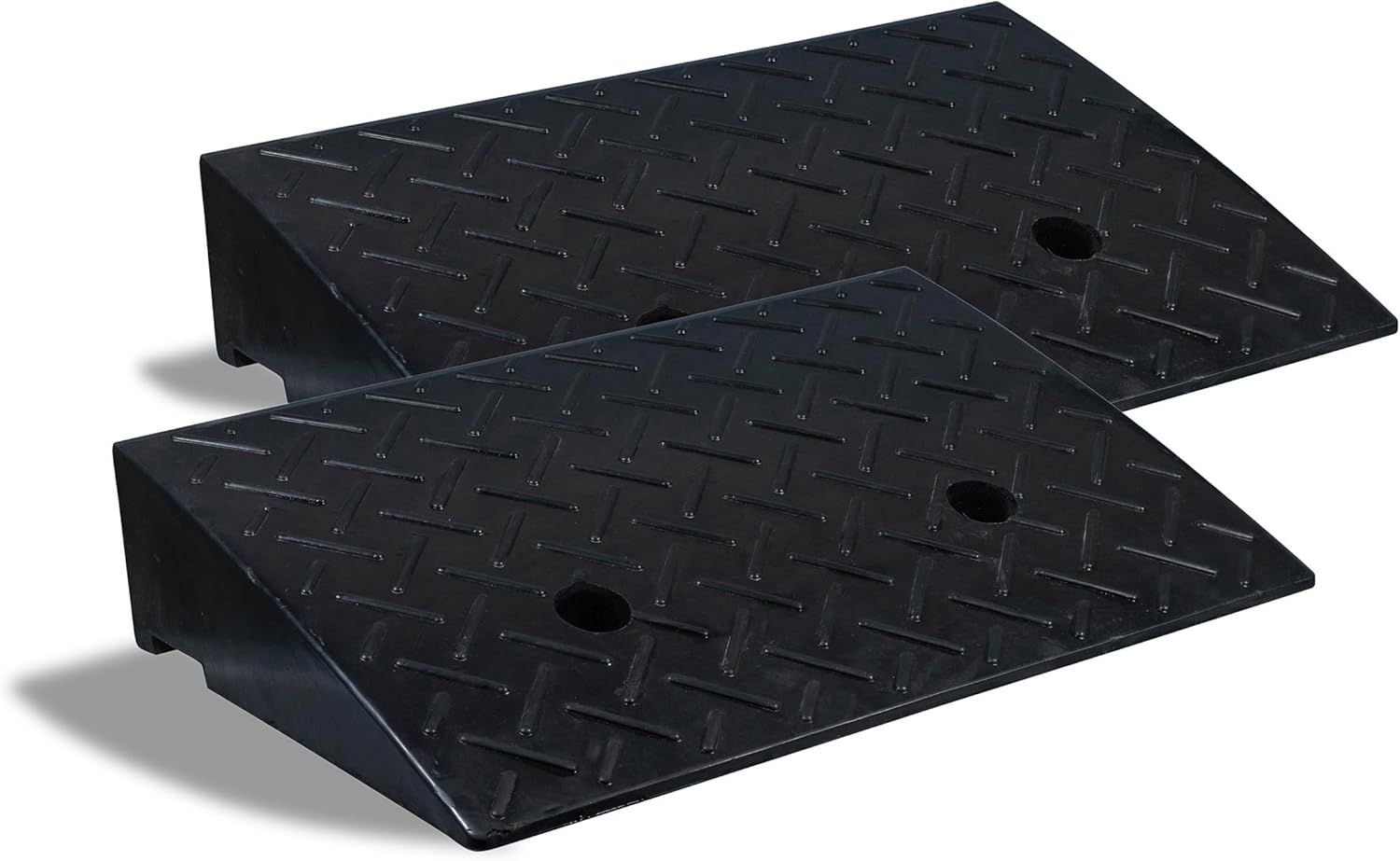 Rubber Portable Kerb Ramp For 4" (100mm) Kerbs and Rises With Anti Slip Grip and Fixing Points For Use with Cars, Wheelchairs, Mobility Scooters and Wheelie Bin, Black, set of 2