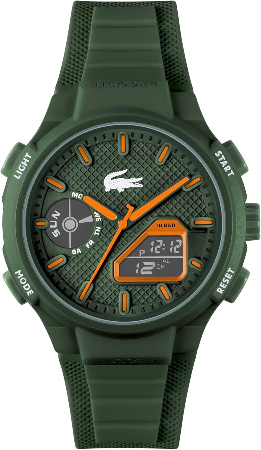 Lacoste LC33 Men's Analog and Digital Movement Watch, Silicone Strap, Water Resistant Up to 10ATM/100 Meters - Contemporary, Sporty - Premium Fashion Timepiece - Gift for Him - 45mm