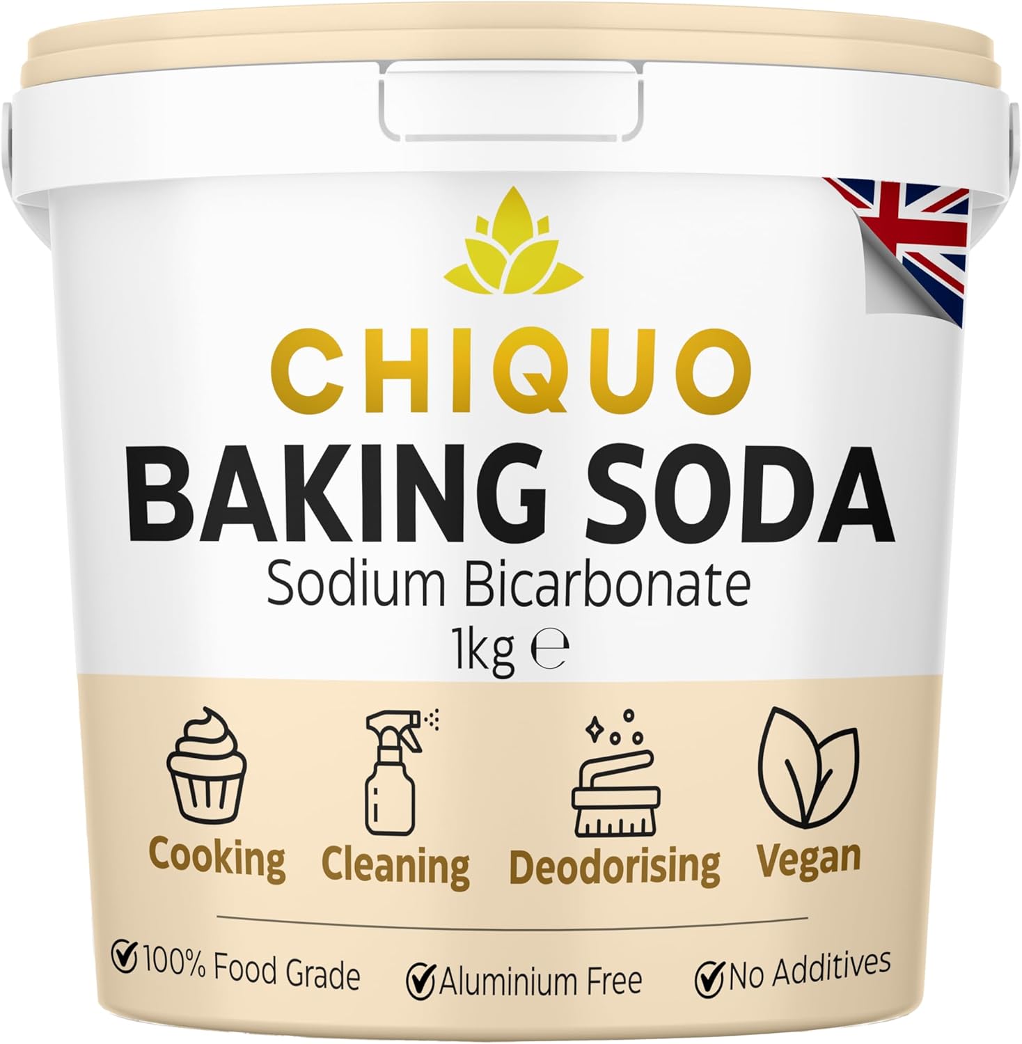 Chiquo Baking Soda 1kg Bucket - 100% Food Grade Sodium Bicarbonate | Eco-Friendly Fine Powder For Cleaning, Baking, Bath Bombs, Odours & More | Resealable Storage Bucket