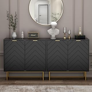 Scurrty Sideboard Cabinet, Buffet Cabinet with Storage Set of 2, Sideboard Storage Cabinet with Adjustable Shelf, Accient Cabinet for Living Room, Kitchen, Black