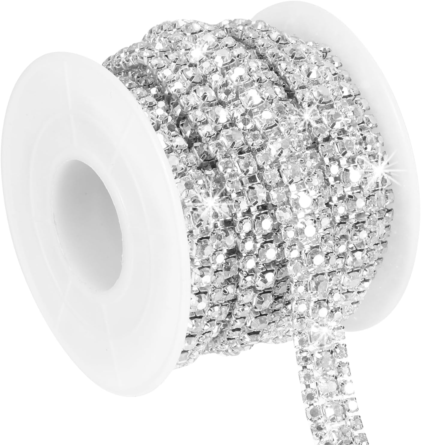 PATIKIL 3 Yards Rhinestone Chain Roll, 3 Rows Crystal Close Chain Bling Sewing Trim Strip for Clothing Crafts, DIY Costume Decoration, Bag Rim Embellishment, Silver/White