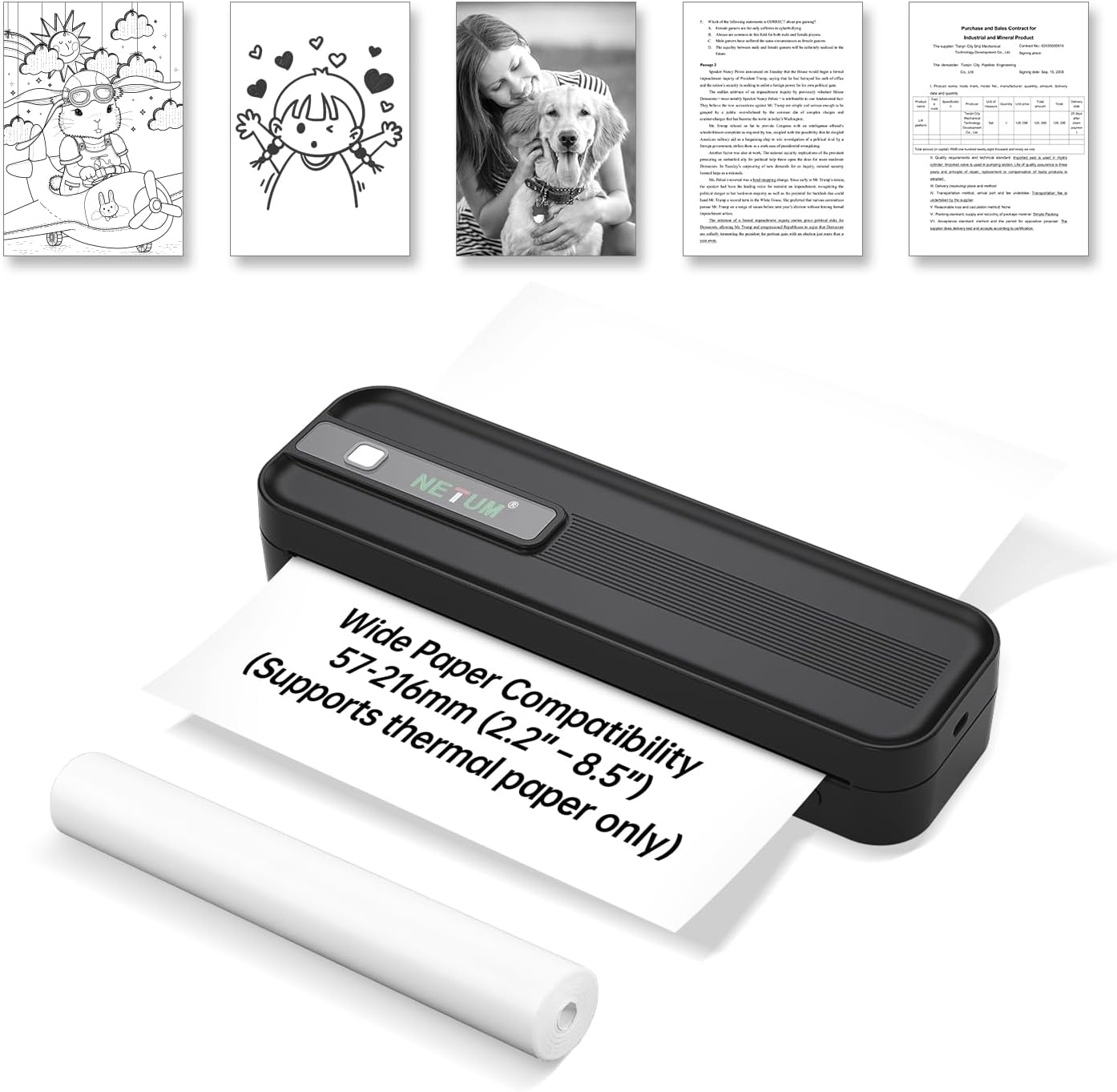 NETUM P801X Portable Printer Wireless for Travel, Inkless Thermal Printer for iOS,Andorid and PC, Supports Thermal Paper&Labels, 8.5"x11" US Letter & A4, for Home Office, Travel, Mobile Printing,Black
