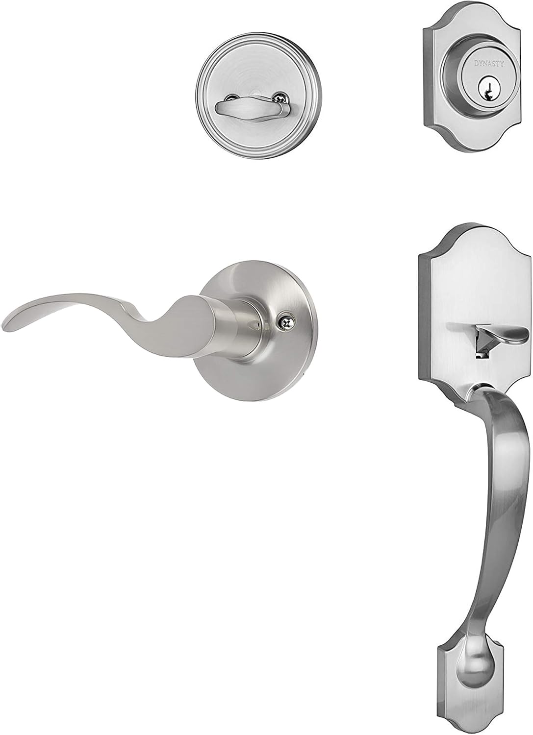 Dynasty Hardware DEN-MON-100-US15-RH Denver Front Door Handleset, Satin Nickel, with Monterey Lever, Right Hand