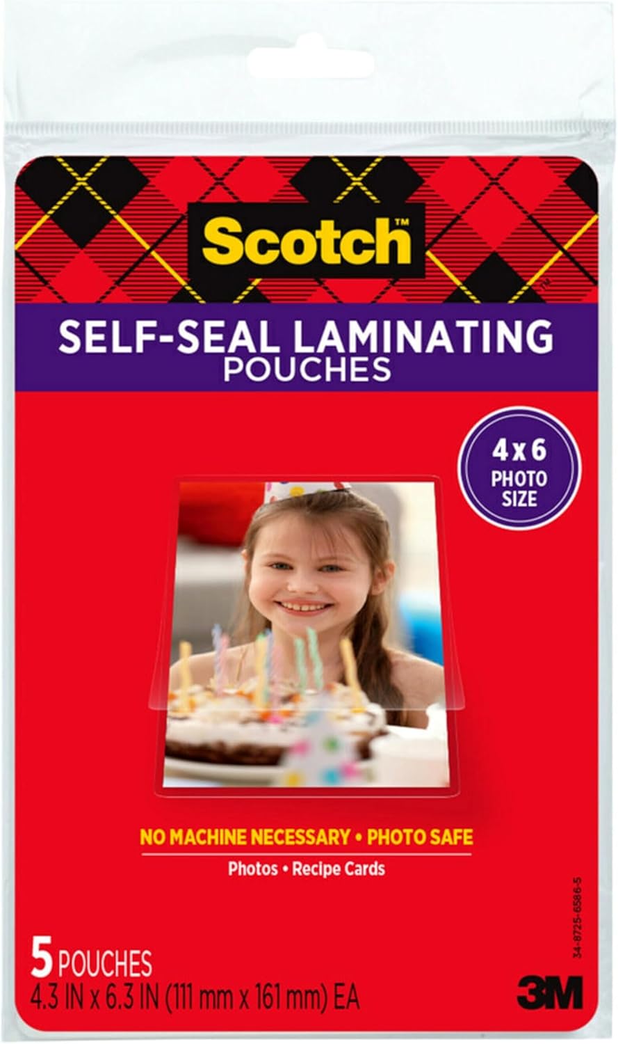 Scotch(R) Self-Sealing Laminating Pouches, Gloss Finish, 4 x 6 Inches (PL900G)