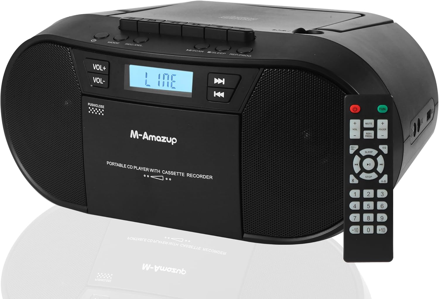 Boombox CD Player Portable, Cassette Player Combo with CD MP3 Bluetooth AUX TF USB AM/FM Radio AC/DC Powered, Boom Box with Remote Control, Headphone Jack, Stereo Sound for Home,Kids,Gift