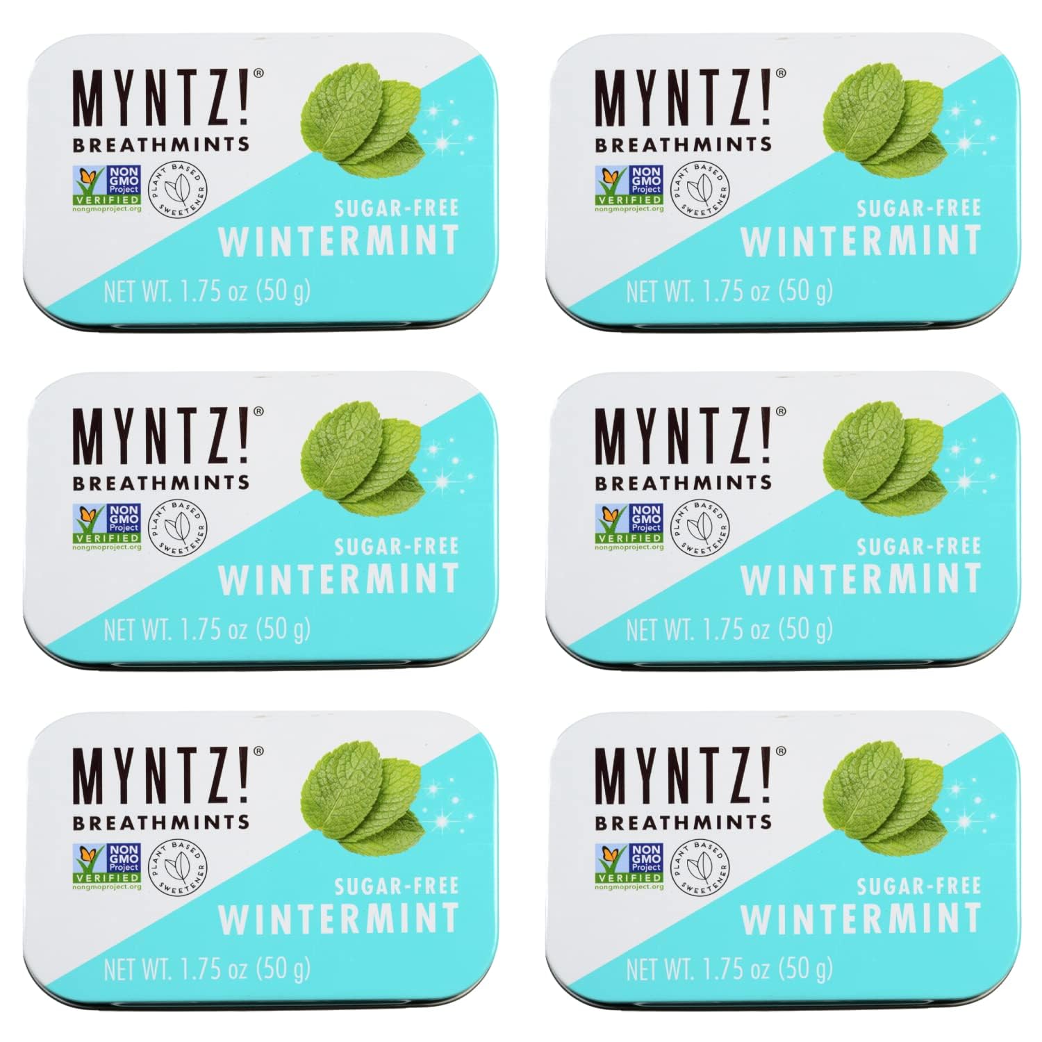 Dentist Recommended MYNTZ! Brand Mints - Wintermynt Blast Flavor 6 tins x 1.75 ounces per tin