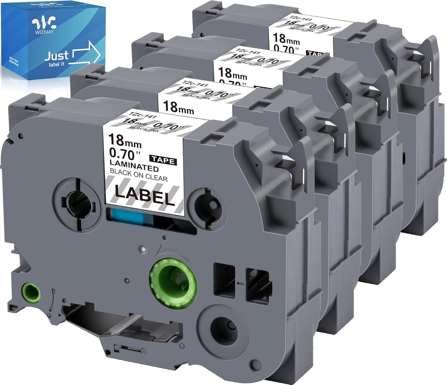 Weemay 4 Pack TZe-141 18mm 0.7 Laminated Tape Compatible for Brother Label Maker TZ Tape 18mm 0.7 Laminated Clear Ptouch Label 3/4 Inch TZe141 for P Touch PT-D400AD PT-D610BT PT-D600 PT-D410 Printer