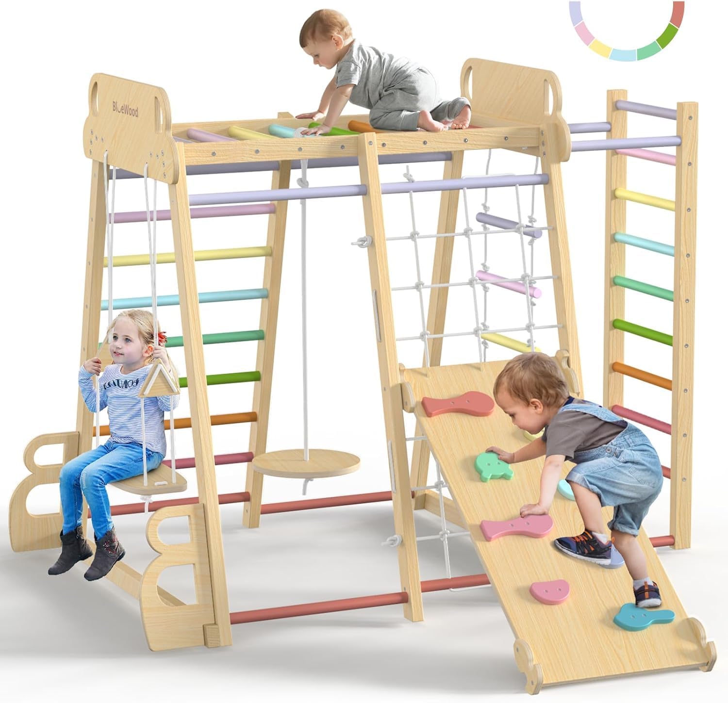 BlueWood Upgraded Indoor Jungle Gym 9-in-1 Playground Kids Climbing Toys