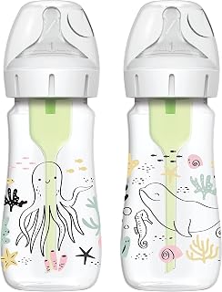 Dr. Brown’s Natural Flow® Anti-Colic Options+™ Wide-Neck Baby Bottle Designer Edition Bottles, Ocean Decos, 9 oz/270 mL, Level 1 Nipple, 2-Pack, 0m+
