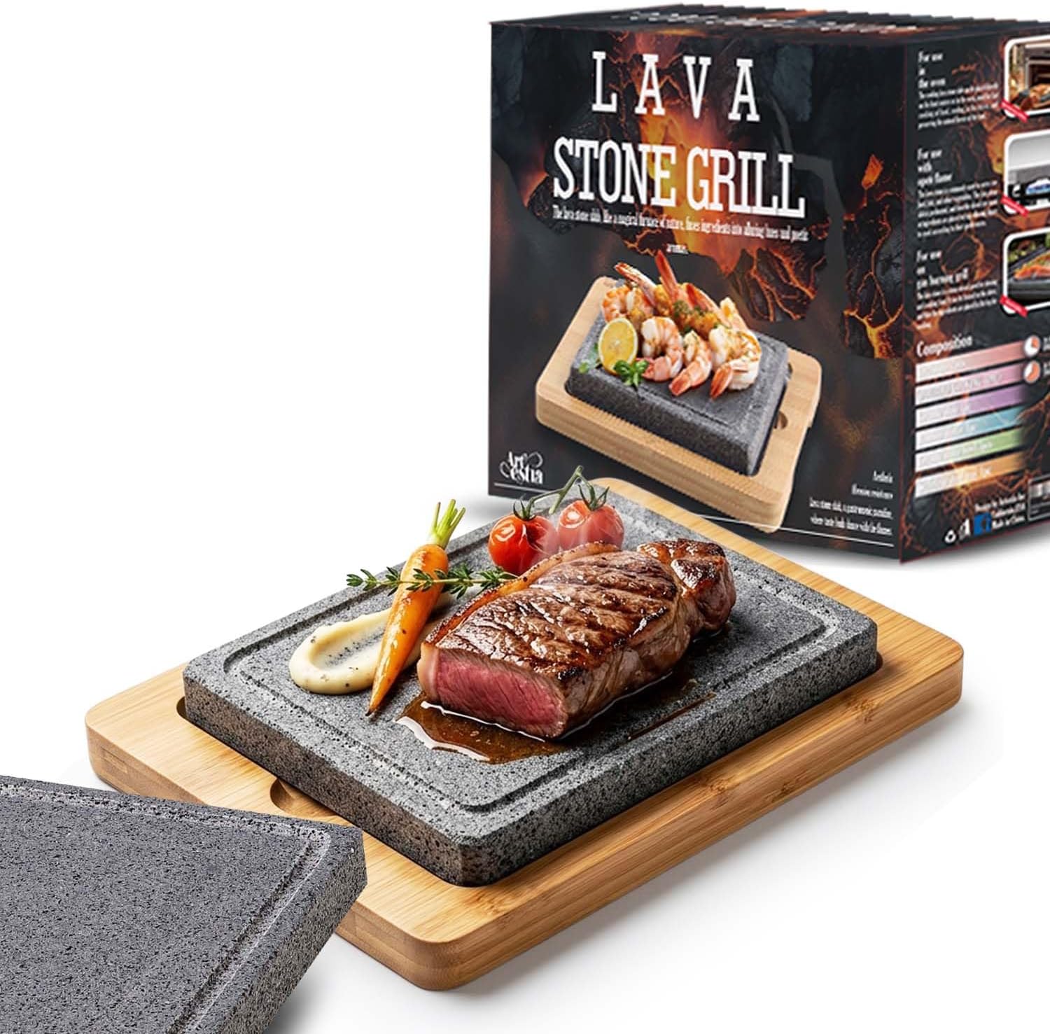Artestia Steak Stone Set, 2PCS Volcanic Lava Stones, 8.46 x 6.49 in