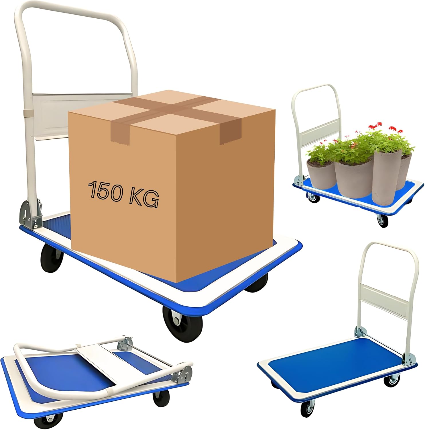 Trendi Heavy Duty Aluminium Folding Sack Trolley - 150KG Hand Truck Barrow with Folding Handle & Wheels for Garden & Pallet Transport - Foldable Design