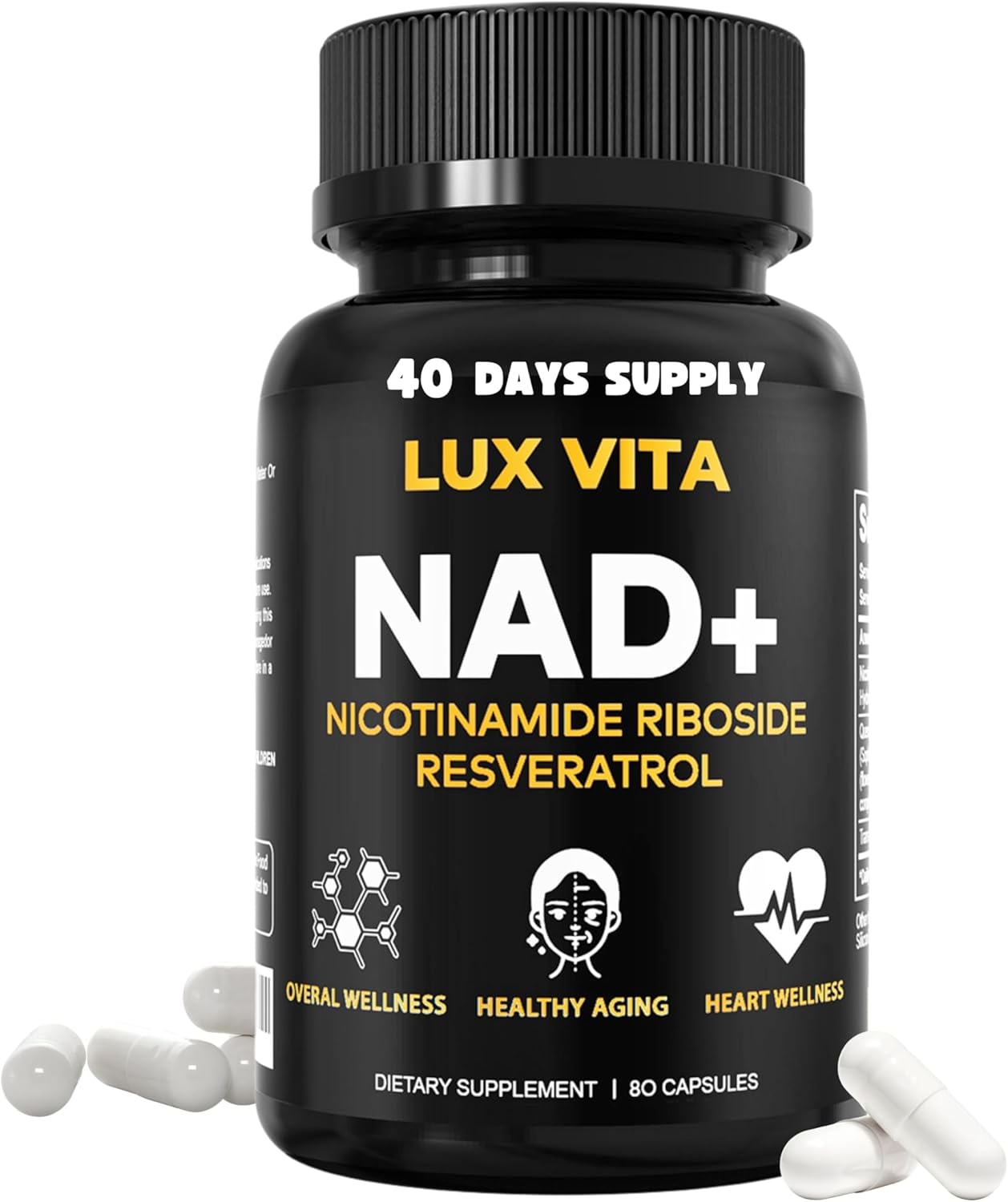 NAD+ Supplement Nicotinamide Riboside Resveratrol Natural Non-GMO for Overall Health, Positive Aging and Heart Wellness