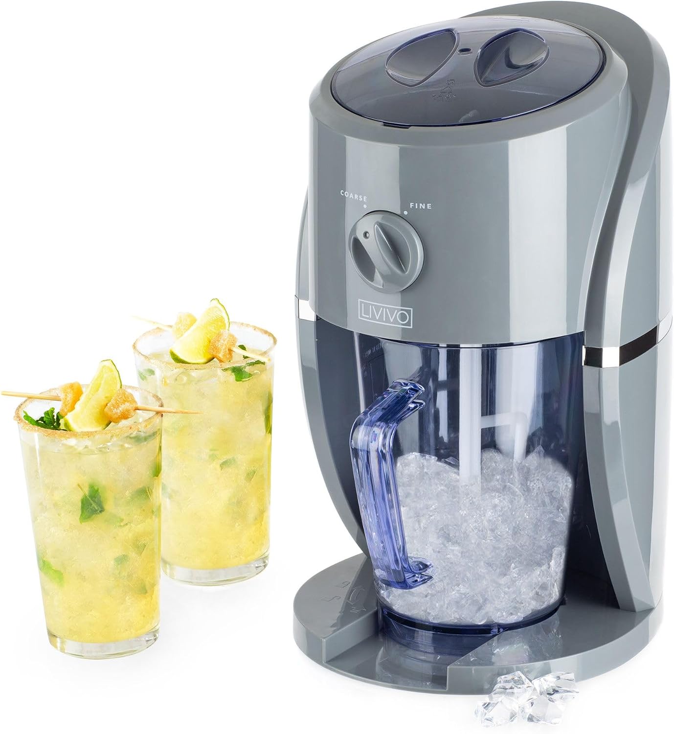 LIVIVO Electric Ice Crusher – Ice Shaver Machine with Removable 1L Hopper Box, Scoop & Dual Modes – Crushes Ice for Slushies, Snow Cones, Cocktails, Iced Coffee, Frappe & More – Grey