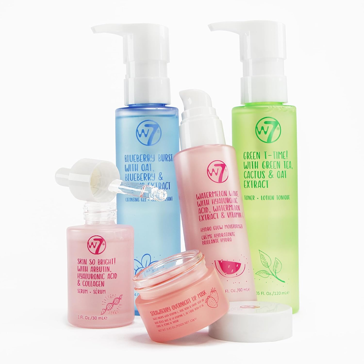 W7 Self Care Skincare Set | Face Cleanser, Toner, Serum, Moisturiser & Lip Mask | Complete Daily Face Routine | Full Size, Long Lasting Products to Use at Home
